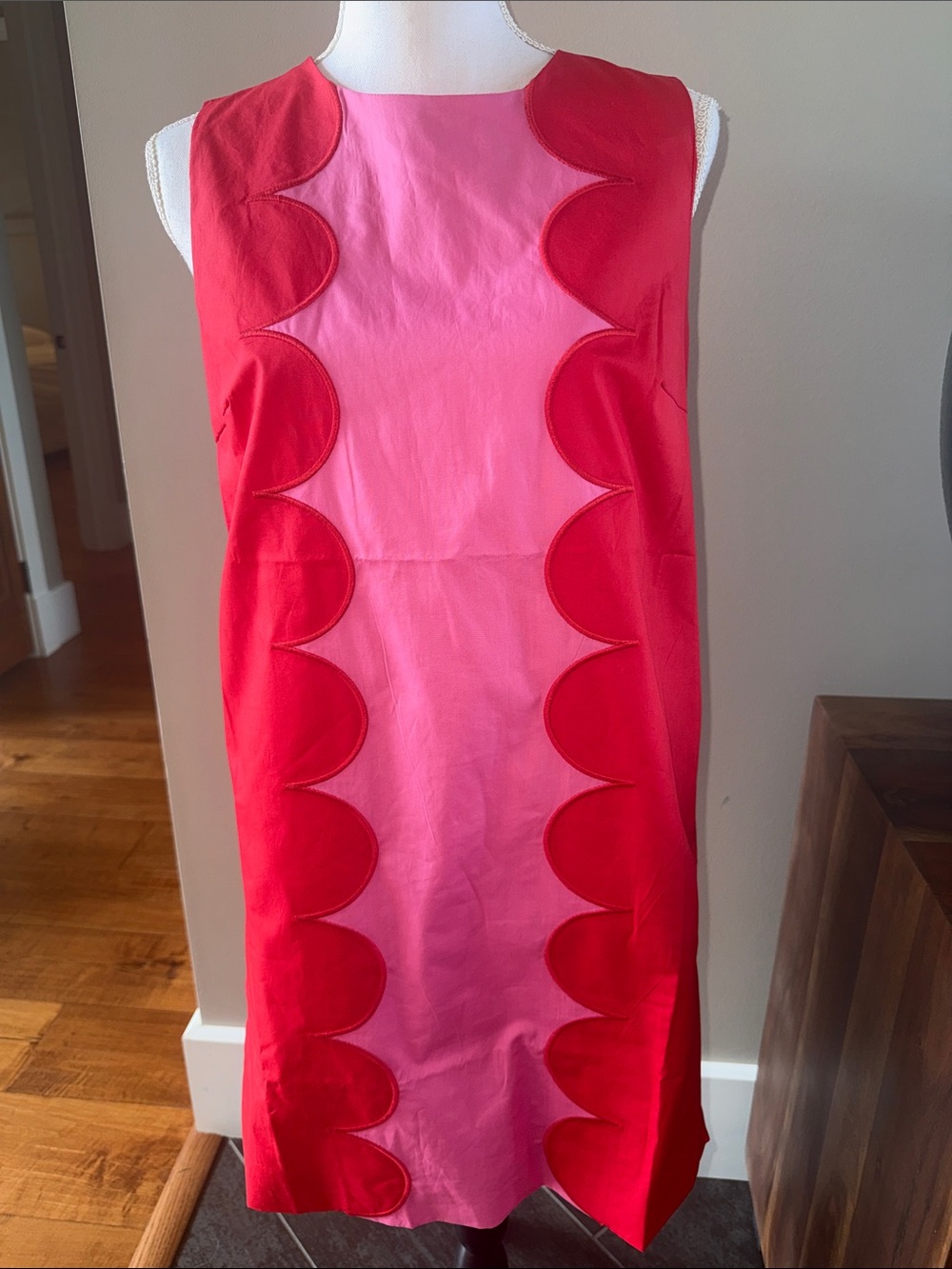 Sugarlips Elliana color block crew neck cotton shift dress  pink and red NWT